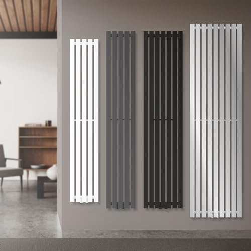 ECD Germany Design panelradiator Stella mittanslutning 370 x 1800 mm vit med anslutningsset inkl. termostat hörnvägg, plan, enstegstätad, vertikal, radiator badrum radiator badrumsuppvärmning