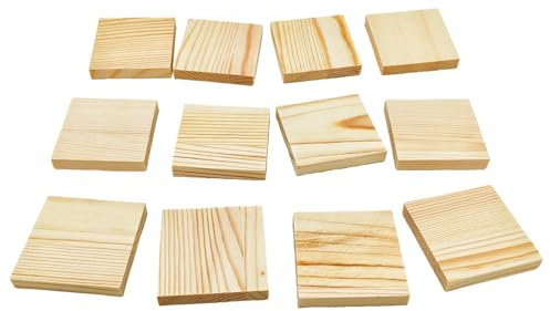 12PCS Unfinished Small Wood Blocks for Crafts, 5x5x0.8cm Blank Thin Wooden Squares Pine Wood Boards for Wood Carving,DIY Coasters,Painting & Burning