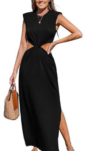 CUPSHE Robe longue d'été sans manches avec fente latérale et épaules rembourrées pour femme