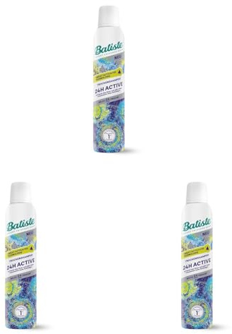 Batiste Trockenshampoo 24H Active 200ml, ohne Ausspülen, Haarpflege Spray mit belebendem Duft, Sweat Activated Technologie, vegan & unsichtbar, von Batiste Hair Care (Packung mit 3)