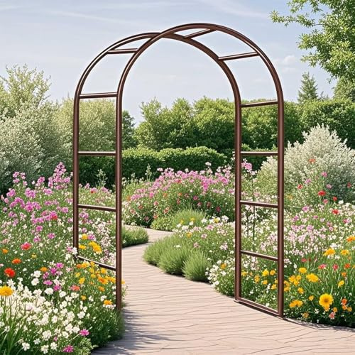 Arche de Jardin en Métal Fer Antirouille, Arche Rosier de Robuste pour Plante Grimpante, Décoration de Cérémonie Fête, 80cm 140cm 180cm 200cm 240cm 280cm 300cm 350cm(Brun,W180 X H220cm)