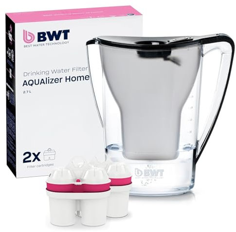 BWT AQUAlizer Home Nero | Caraffa filtrante 2,6 l con 1 filtro al magnesio | depuratore acqua rubinetto | riduce calcare cloro metalli pesanti | per cucina bevande tè caffè