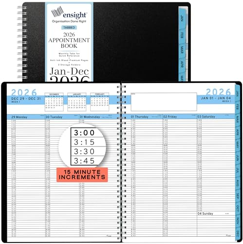 Ensight 2026 Appointment Book and Planner 8.5 x 11 Large Hourly Weekly Daily Schedule Book with Tabs, 15 Minute Time Slots, Blue Calendar Organizer Jan 2026–Dec 2026 Appointment Planner - Blue