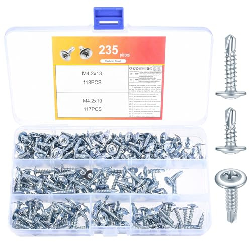 235 PiezasTornillos Autorroscantes, M4.3 Tornillos de Cabeza Plana Cruzada, Tornillos Autoperforantes, Tornillo para Chapa Metálica Madera(13 mm/19 mm)