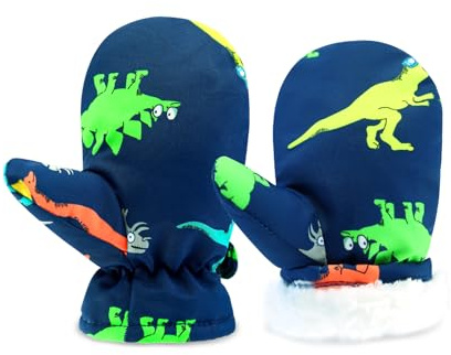 SEYUFN Guantes de invierno para niños, guantes de esquí para bebés, guantes de esquí sin dedos, guantes de esquí impermeables, guantes de invierno para esquí al aire libre (dinosaurios coloridos, M(1