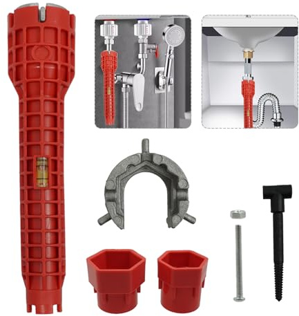 8 in 1 Faucet Wrench Tool, Water Pipe Wrench, Tap Spanner for Tight Space with Comfortable Grip, Multi-Functional Tube Spanner Set for Taps Sink Toilet Bowl Bathroom Kitchen, Plumbers and Homeowners