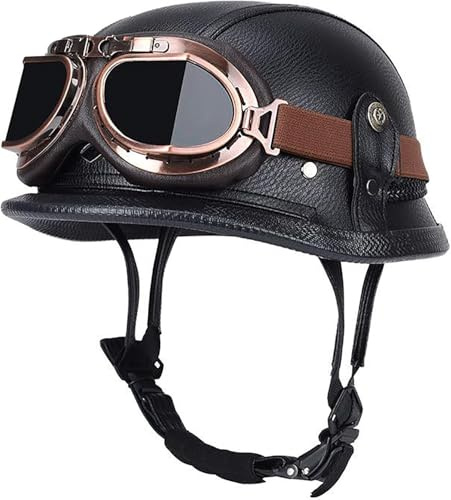 Caimcie Casco a Mezza Calotta, Casco Jet, retrò, Casco da Moto Vintage, Casco da Scooter, Casco Aperto, Certificato ECE/DOT, con Occhiali, Mezzo Casco per Uomo e Donna J,L=57-60cm