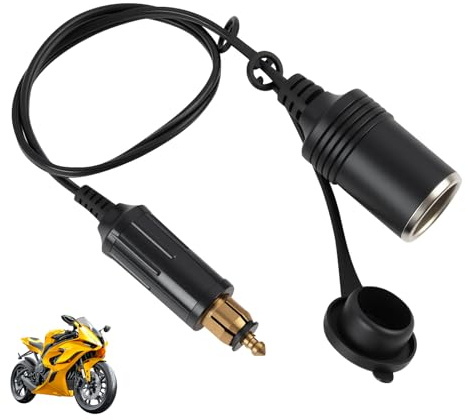 Adaptador de enchufe DIN a encendedor de cigarrillos 12V/24V, cable de 45 cm con cubierta impermeable, conductor de cobre completo de 18AWG, para coche, moto, autocaravana, adaptador de encendedor de