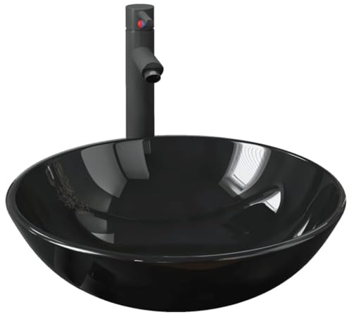 Generico Lavandino Bagno con Rubinetto e Piletta in Vetro Temperato Nero,Articoli di ferramenta,Prodotti Idraulici,Articoli Idraulici,Lavandini,Lavandini Bagno,Nero,8.08 kg,3098452