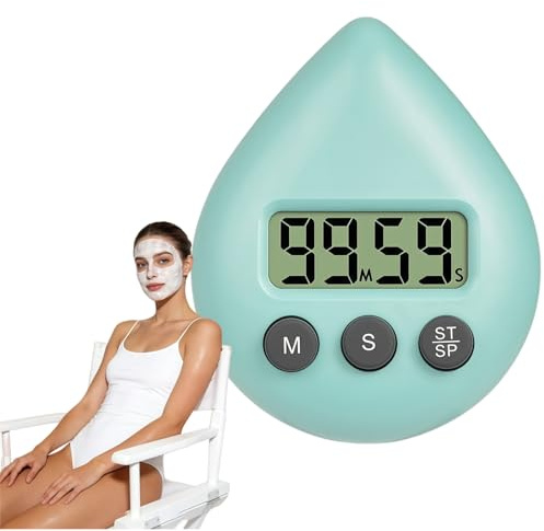 Digital Shower Timer Waterproof, Waterproof Bathroom Clock with Clear LCD Display, Magnetic Kitchen Timer Digital, Water Drop Shape Shower Clock, Toothbrush & Sauna Timer, Easy to Use(Light Blue)