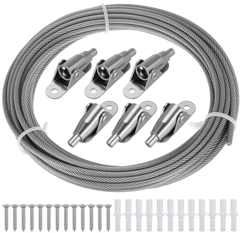 Eulihent 10m Juego de Barra de Alambre para la Pared Cable de Acero Inoxidable Cuerda Tendedero Exterior Sistema Tensionado con Soportes Esquina para Colgar Fotos, Cortinas