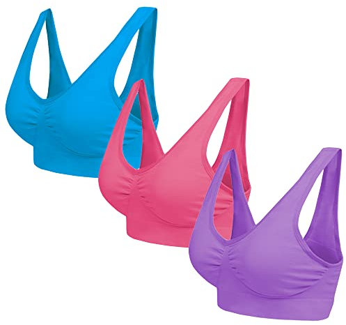 Blu Apparel Multipack Seamless Comfort Bras Sleep Bras Sizes 8-24 Not Padded Wireless (UK, Alpha, XL, Regular, Regular, Purple/Blue/Ruby 3 Pack)