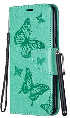 Yiizy Case For Huawei P smart FIG-LX1 Case, Butterfly Leather Wallet Flip Cover for Huawei Enjoy 7S with Kickstand Card Slots Magnetic Protective Holster Bumper Pouch (Green)
