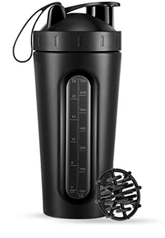 Edelstahl-Protein-Shaker-Flasche, BPA-frei, nicht isoliert, BCAA, Turnflasche, Shakerball, auslaufsicher, sichtbares Messfenster, spülmaschinenfest, 800 ml
