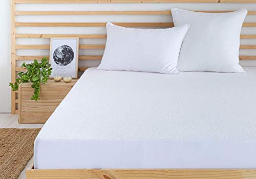 Todocama – Matratzenschoner, anpassbar, aus Frottee, wasserdicht, atmungsaktiv, für Bett von 140 x 190/200 cm, Weiß