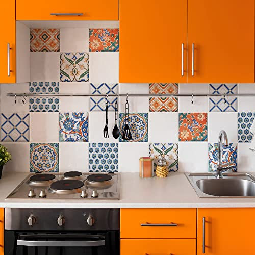 CREARREDA Adhesivos para baldosas azulejos florales, 20 Piezas 20_x_20 cm, Vinilo Autoadhesivo Impermeable Decoración Baños y Cocinas, Made in Italy