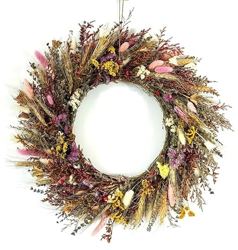 Corona de puerta de 18 pulgadas, corona de puerta de flores secas naturales, corona de puerta delantera con flor seca para puerta delantera, ventana, decoración de fiesta (multicolor)