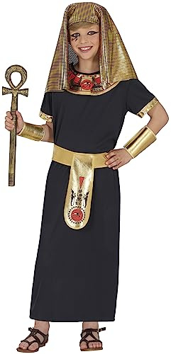 FIESTAS GUIRCA Costume Faraone Nero Bambino - Tunica Re Egizio con Copricapo Dorato - Costume per Bambini Bambino 10-12 anni