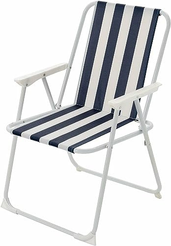 Aggloz | Folding Metal Beach Camping Chair Portable Garden Armchair - Foldable Lightweight Outdoor Picnic Seat | UK (Stripe)