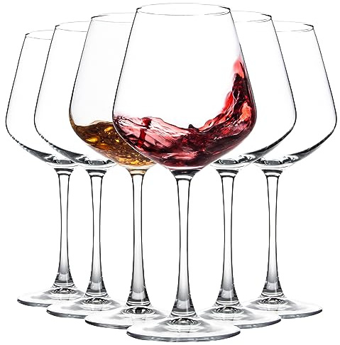 Red Wine Glasses Set of 6, 19.5 oz Burgundy Glasses for Wine Tasting, Anniversary, Wedding - Clear