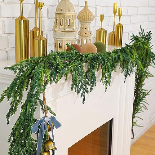 Jutom 1 Pcs Christmas Garlands Norfolk Pine Garland Artificial Faux Greenery Garland for Holiday Indoor Mantle Decor (6 Feet)