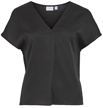 Vila Mujer Viellette V-Neck S/S Satin Top-Noos Blusa de Manga Corta, Negro, 46