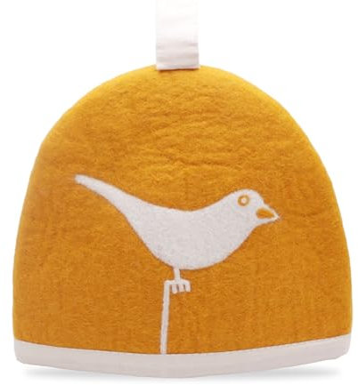 GLACIART ONE Wool Teapot Cozy Kettle Cover | Dome Shaped Large Tea Cosy for Teapot, Kettle or French Press | Handmade & Needle Felted from Natural Wool | Teapot Warmer Up to 2 Hours (Bird)