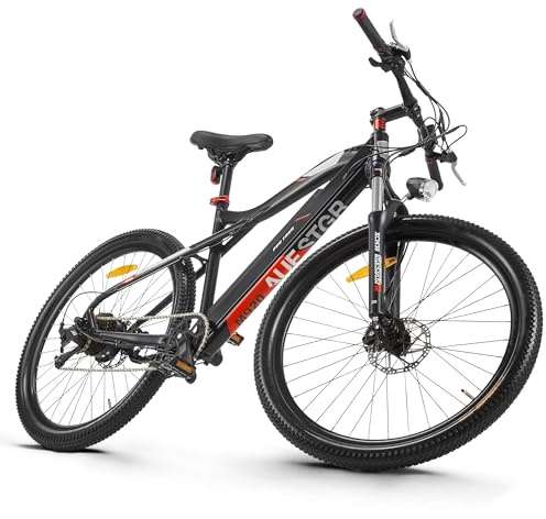 VOZCVOX Bicicleta Eléctrica De Montaña 27.5/29 Ebikes Bici Eléctrica para Hombre con Doble Freno De Disco, 9 Velocidades, 2 Modos De Conducción (Rojo, 27.5 Pulgadas)