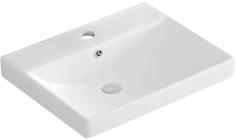 600mm Bathroom Sink Inset Basin Cloakroom Basins Thick-Edge Ceramic Sink Countertop Basin, Single Tap Hole Overflow Vessel Sinks Wash Basin Bowl Vanity Cabinet Mounted Washbowl