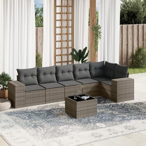 SECOLI Conjunto de muebles de jardín de ratán con espacio de almacenamiento, XXL, muebles de terraza, sofá de salón, grupo de asientos de ratán, muebles de esquina, juego de muebles de balcón, color