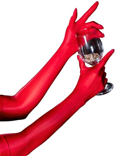 YUDATPG Kvinnors genomskinliga långa handskar stretchiga armbågslängd spetshandskar 1920-talet fin klänning stil balhandskar balhandskar för kvinnor flickor opera kväll fest dans handskar, Röd, M