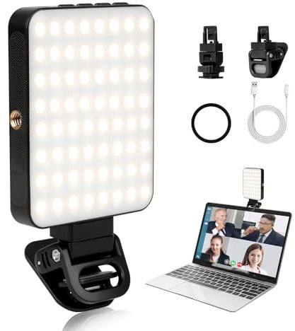 AiQInu Luz de Video 128 LED Profesional, 3000-6500K Luz para Movil Ajustada 2000mAh Recargable CRI 95+ 3 Modos Luz Portátil para Phone, iPhone, Android, iPad, Laptop