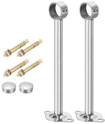 QUARKZMAN 2pz Staffa Asta Tenda a Soffitto, Adatta per Tubo 32mm/1,26 Lunghezza 250mm/9,84 Ganci Asta Tenda in Acciaio Inossidabile per Pareti Armadio Tubo Tenda, Argento