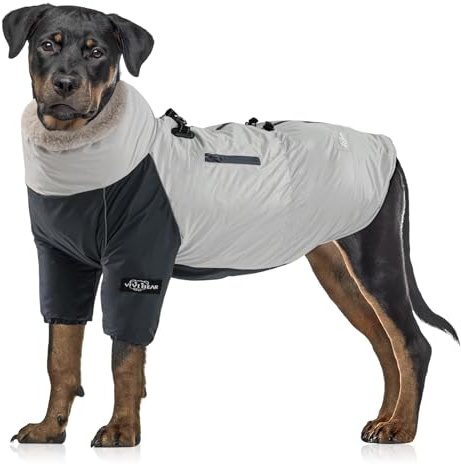Giacca invernale per cani, fodera in cashmere con giacca impermeabile per cani, tasche con cerniera, strisce riflettenti, coulisse regolabile, calda fibbia ad anello a D sulla cintura per cani, colore