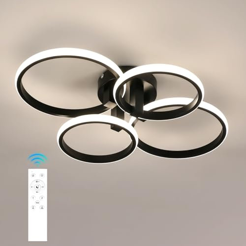 DELIPOP Plafoniera LED Dimmerabile, 76W 8550LM Lampada da Soggiorno Con Telecomando, Funzione di Memoria, Lampadari Moderni LED per Camera da Letto, Cucina, Sala da Pranzo, Nero
