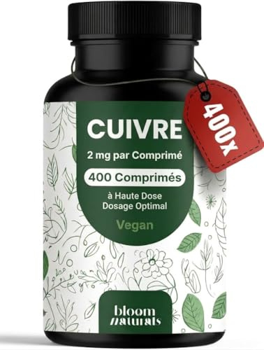 Cobre Suplemento – 400 Comprimidos – Dosis Óptima 2 mg por Comprimido | Vegano y Producido en Alemania – Analizado en Laboratorio