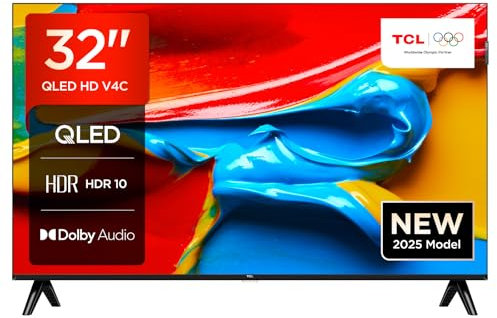 TCL TV 32V4C - 32'' HD Smart QLED Direct LED con Android TV e HDR - Compatibile con Google Cast e Google Home, Design Delgado, 2025 V4C