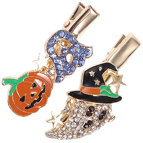 VICASKY Lot de 2 barrettes à cheveux en forme de citrouille avec strass - Accessoires de cheveux pour Halloween et carnaval - Pour fêtes costumées et cosplay - Pour les fêtes inoubliables d'Halloween