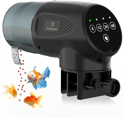 Fishnanny Battery-powered Automatic Fish Feeder Dispenser, Easy-use Aquarium Feeder with 4 Timer Setting, Moisture-Proof Design for Pellet & Flake, 200ml ideal for Fish Food Holiday Vacation Travel