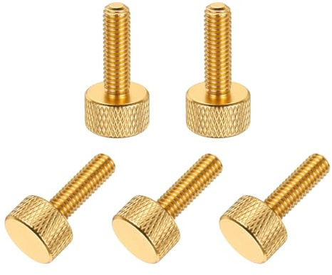 QUARKZMAN 5 Pcs Vis Moletée M6x20mm Vis Moletées à Tête Plate, en Alliage d'Aluminium Massif, Entièrement Filetées, pour Boîtiers d'Ordinateurs PC et Cartes Graphiques, Doré