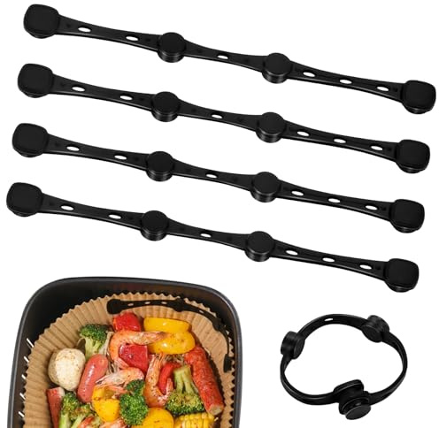 Magneter för Airfryer bakpapper, 4 stycken luftfryer magnet, silikonspännen, luftfryer tillbehör för bakpapper fixering av livsmedel, säker och värmebeständig (svart x 17,5 cm)