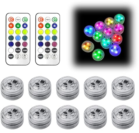 Hojalis 10 Pezzi Luci da tè a LED Subacquee, Mini RGB Sommergibile Luce LED con Telecomando, Luce LED RGBImpermeabile, Luci Subacquee Senza Fiamma per Stagno, Vasca da Bagno, Acquario, Decorazione
