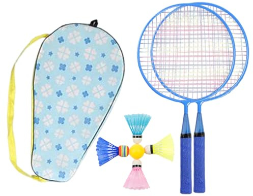 Gzadii Juego de raquetas de bádminton para niños con raquetas de repuesto y volantes, juego de volantes ligeros con mango suave para familia, niños, amigos