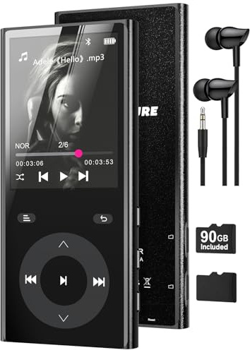 90 GB Lettore MP3 Bluetooth 5.3, MP3 Player con 2 slot per schede TF
