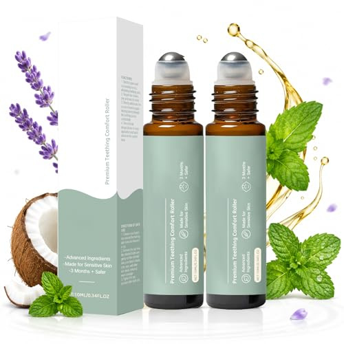 2PCS Essential Oil Teething Roller, Tee/thing Gel Mild Formula, Portable Oral Massage Roller