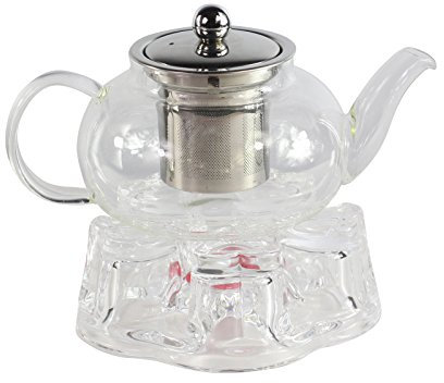 Tetera de cristal transparente infusor de acero inoxidable Set con velas calentador