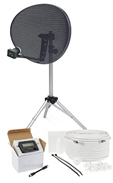 SSL Satellites Portable Satellite Zone 2 80cm RV Dish Kit Camping Tailgating with Quad Tripod & Sat Finder 20M RG6 White