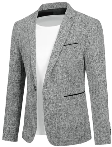 Allthemen Blazer da Uomo Slim Fit con Un Bottone Suit Jacket Formale Elegante Giacca Business da Lavoro Grigio L
