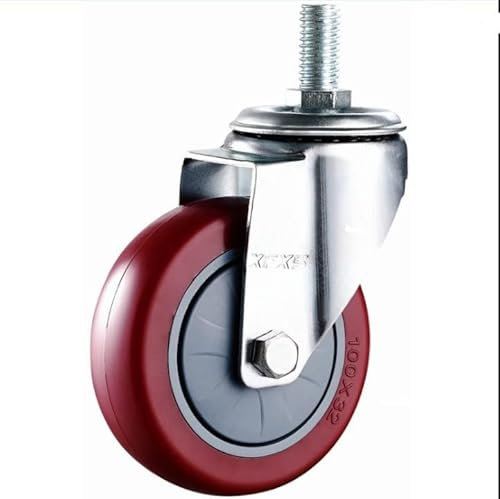 MroMax 2 Stück 100 mm Lenkrollen Durchmesser 130 kg PU-Räder Rollen M10 Gewinde Schraube Eisen Bremsverriegelung Industrie für Trolley