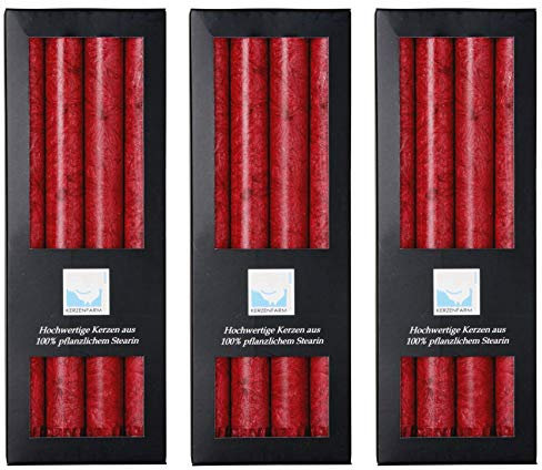 Stearin Stabkerzen, dunkelrot, 25 cm x 2,2 cm, 12er Set, Leuchterkerzen/Bio - Kerzen